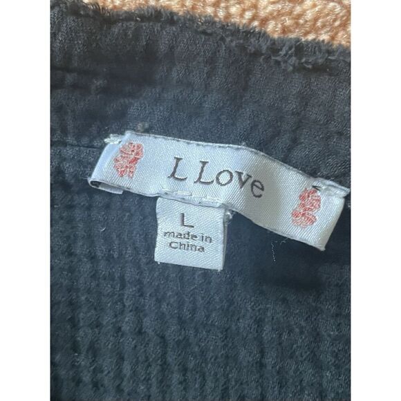 L Love Women's Black Button Down Shirt/ Dress/ Tunic Large Textured Two Pockets - Picture 10 of 10